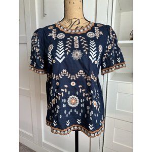 Boutique Embroidered Boho Short Sleeve Blouse